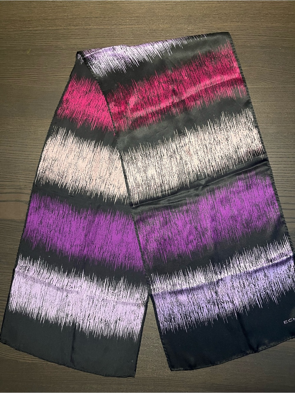Vintage ECHO Scarf Black Pink Purple Abstract Print Long 53” Designer